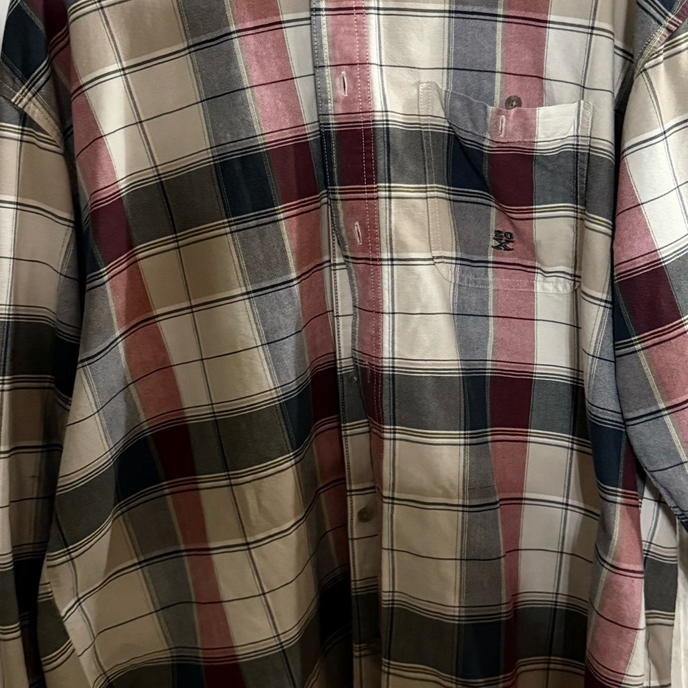 Wrangler Men's Plaid Shirt - Burgundy, Black, and Cream